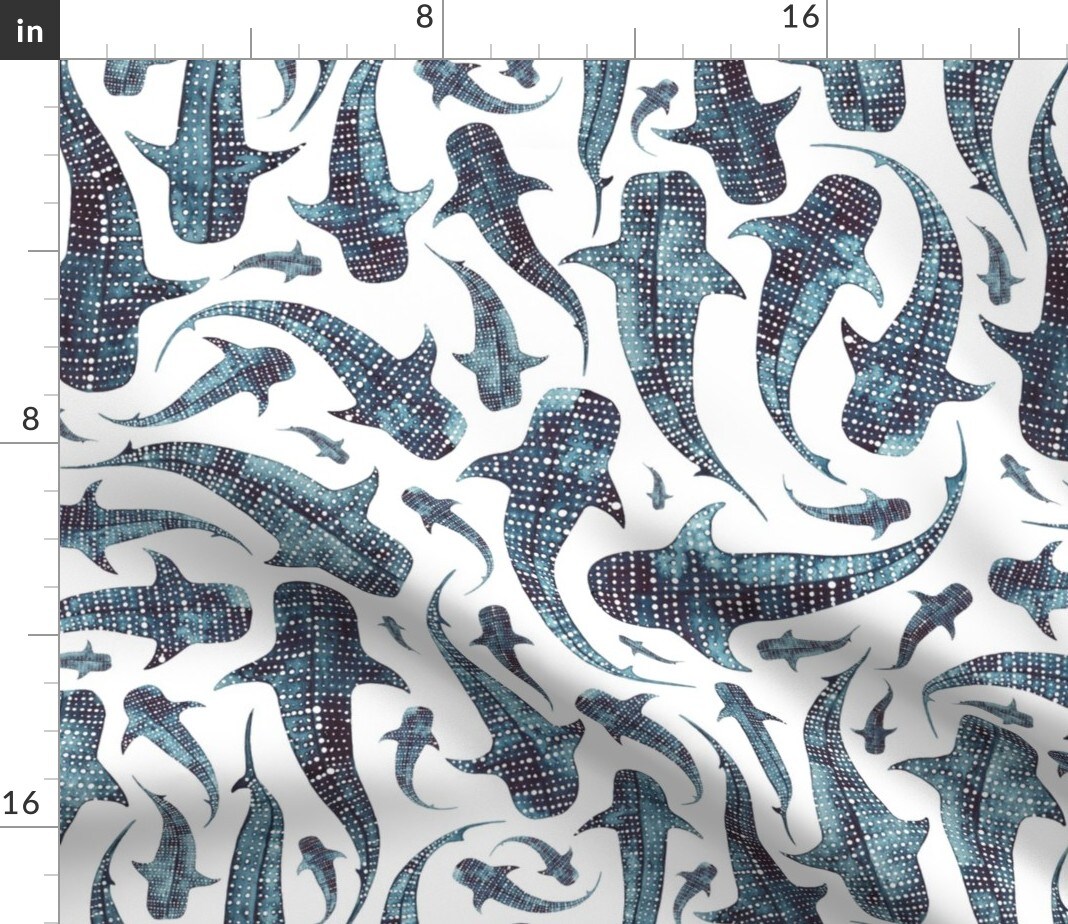 Whale Shark Blue Animal Swimming Navy Sea Ocean Custom Printed Fabric by Spoonflower Various Fabrics by the Yard or Fat Quarter