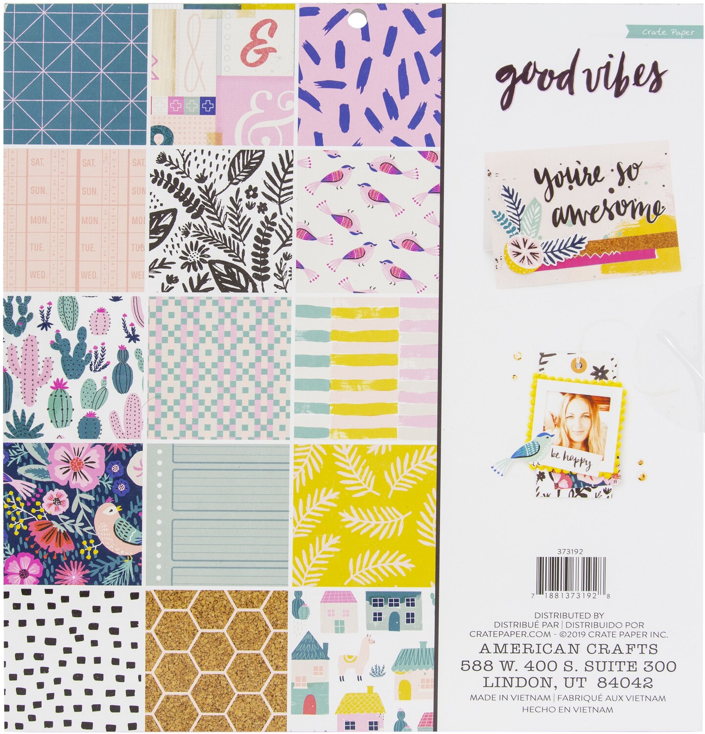 Crate Paper Single-Sided Paper Pad 12"X12" 48/Pkg-Good Vibes, 24 Designs/2 Each