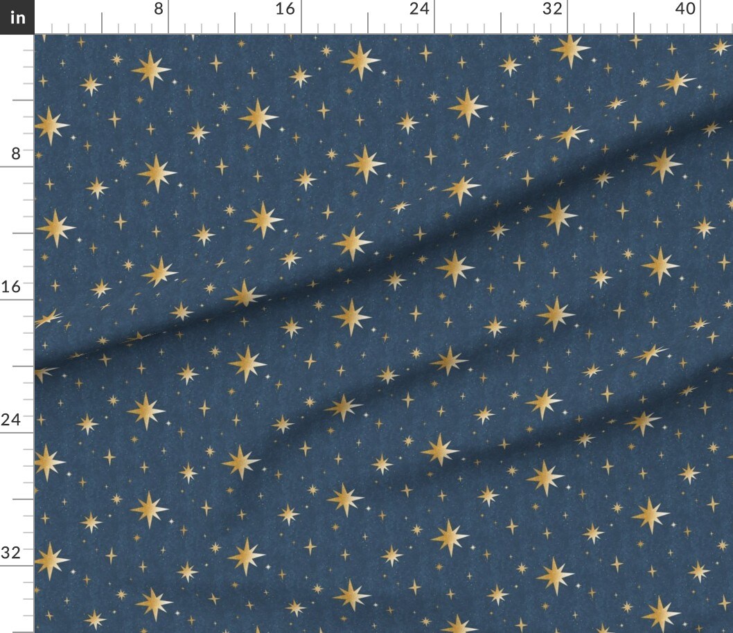Various Fabrics by the Yard or Fat Quarter Art Deco Blue Gold Night Sky Navy Mid Century Custom Printed Fabric by Spoonflower