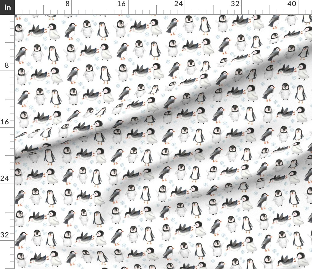 Various Fabrics by the Yard or Fat Quarter Winter Penguins White Penguin Snow Animal Holiday Christmas Watercolor Holidays Black Bird Birds Custom Printed Fabric by Spoonflower