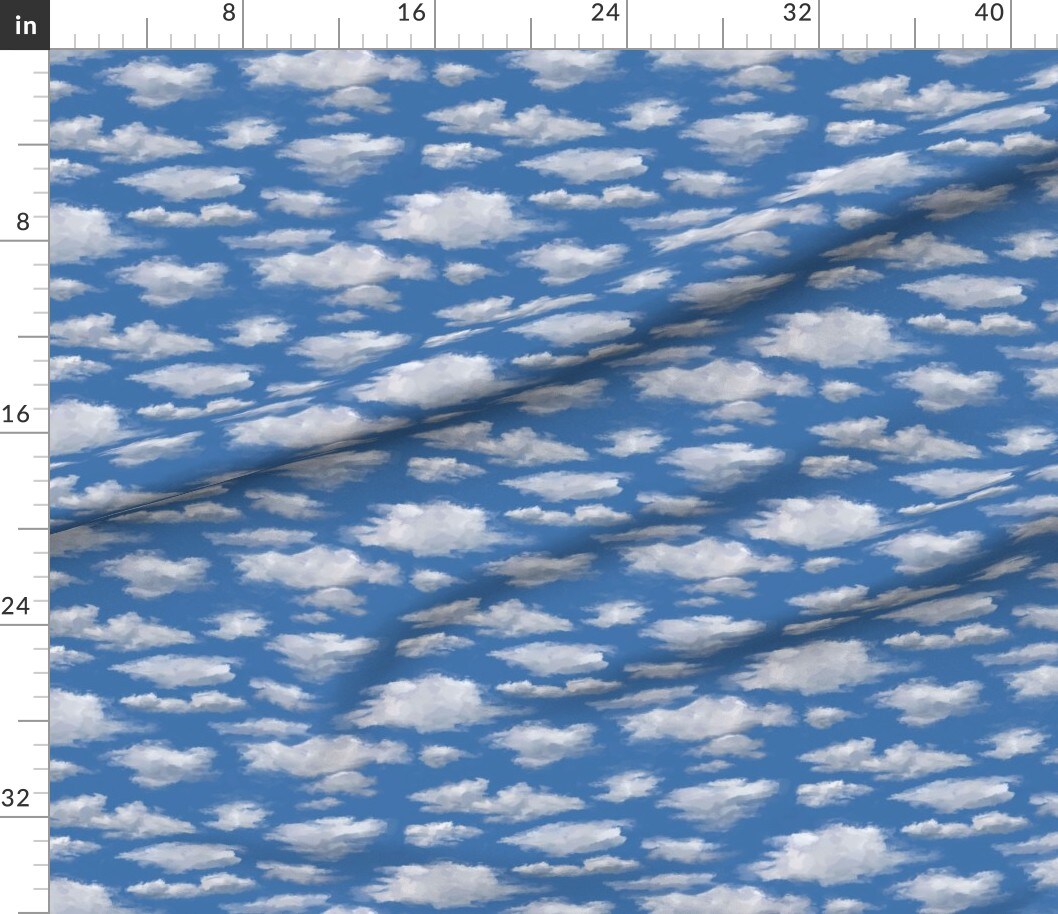 Clouds Sky Painting Cloud Brushstrokes Blue Spring Summer Day Custom Printed Fabric by Spoonflower Various Fabrics by the Yard or Fat Quarter