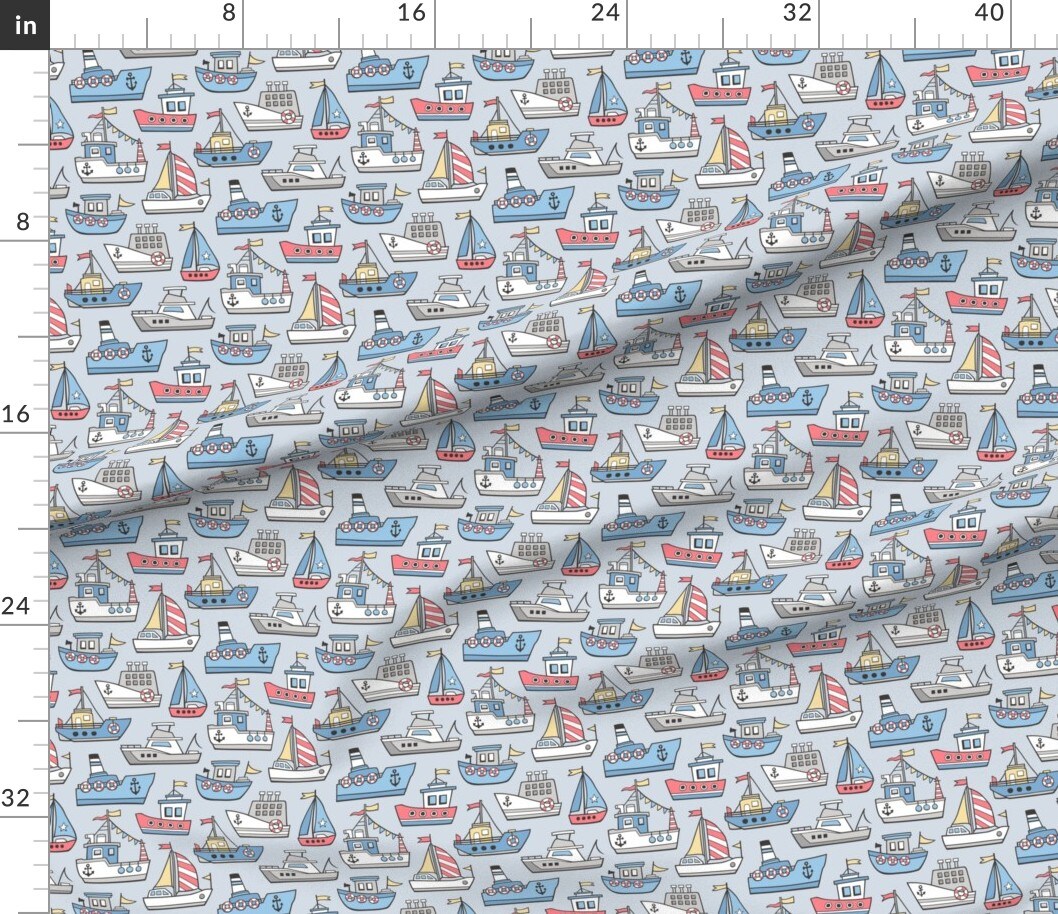Nautical Boats Beach Ocean Sailing Boy Custom Printed Fabric by Spoonflower Various Fabrics by the Yard or Fat Quarter