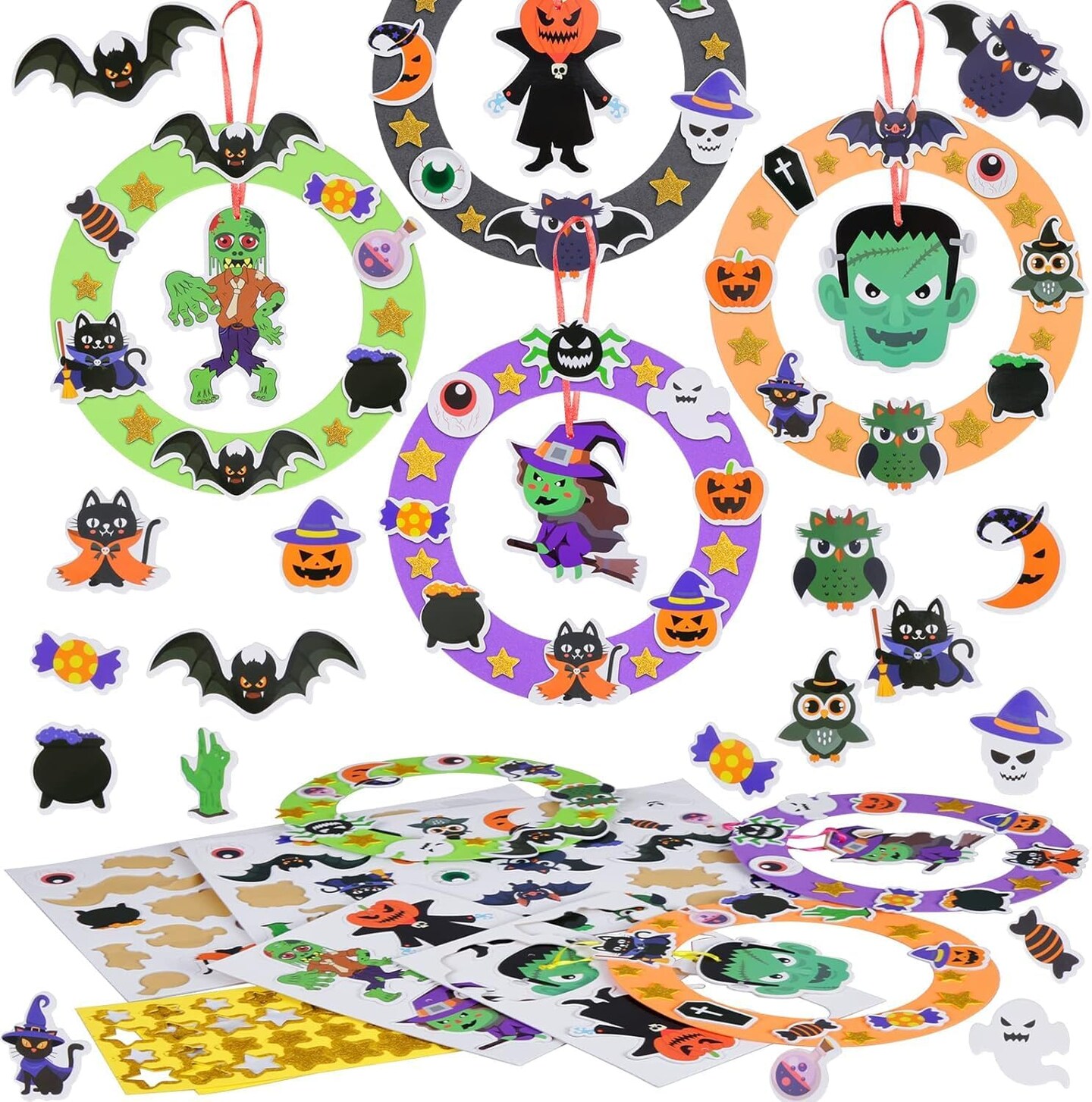 8 Pack Halloween Wreath Craft Kit for Kids Make You Own Halloween