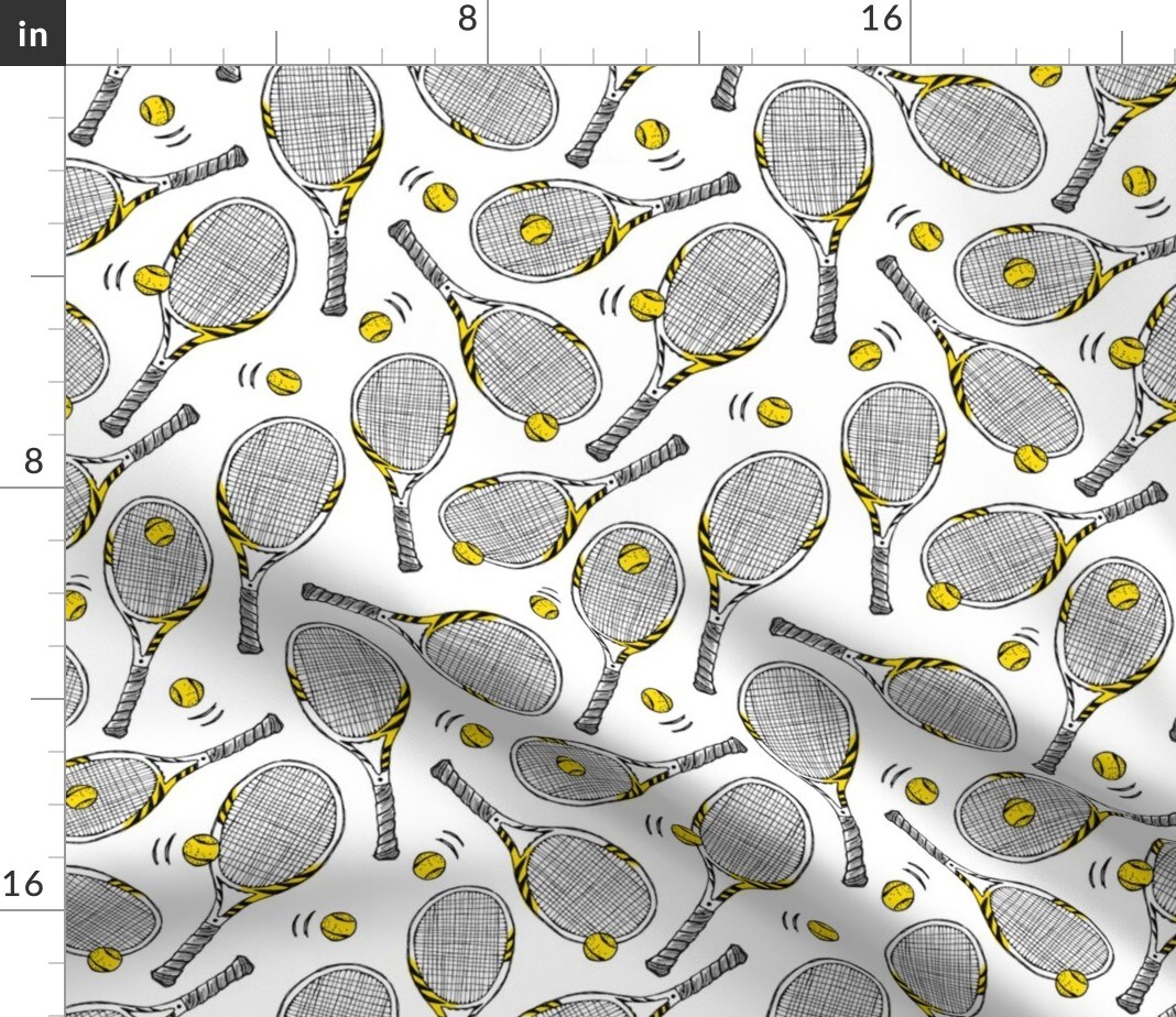 Tennis Sport Game Match Active Racket Tennisracket Custom Printed Fabric by Spoonflower Various Fabrics by the Yard or Fat Quarter