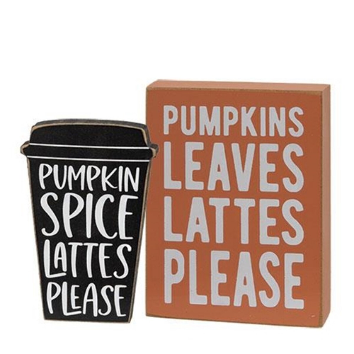 2/Set Pumpkin Spice Fall Sign and Coffee Cup Block Shelf Decor Set
