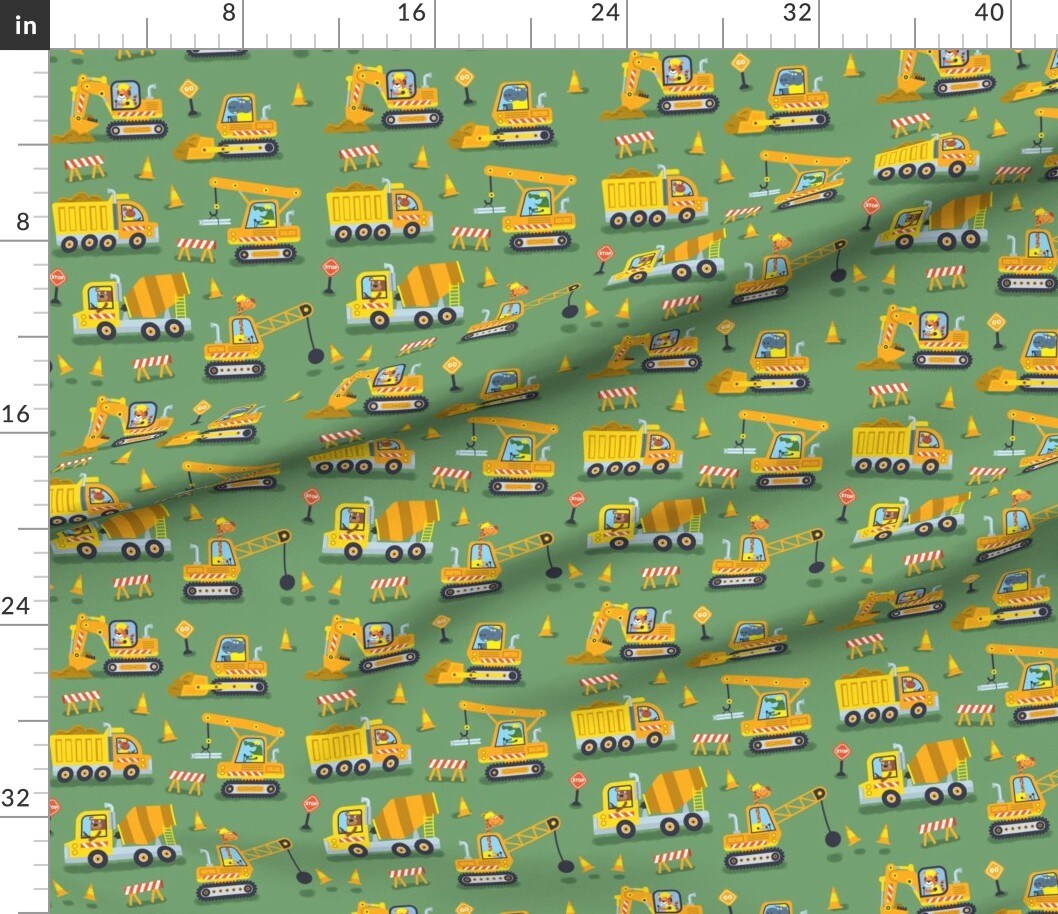 Various Fabrics by the Yard or Fat Quarter Construction Trucks Green Animals Children Custom Printed Fabric by Spoonflower