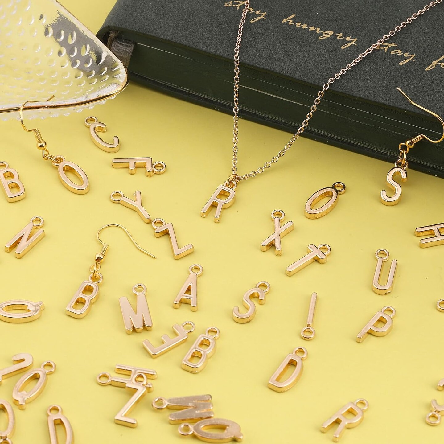 156Pcs/6 Sets Letter Charms - ABC Alphabet Charms DIY Bracelets &#x26; Necklaces with 200Pcs Jump Rings for Jewelry Making, KC Gold