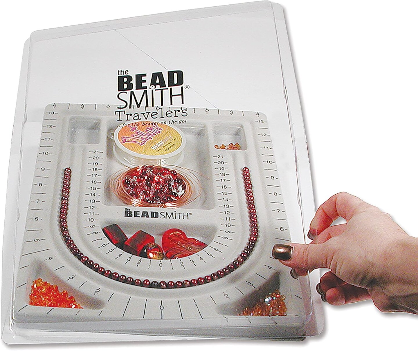 Bead Board with Cover, Grey Flocked, 3 U-Shaped Channels, 6 Recessed Compartments, 9.75 x 13.25 inches, Design Boards