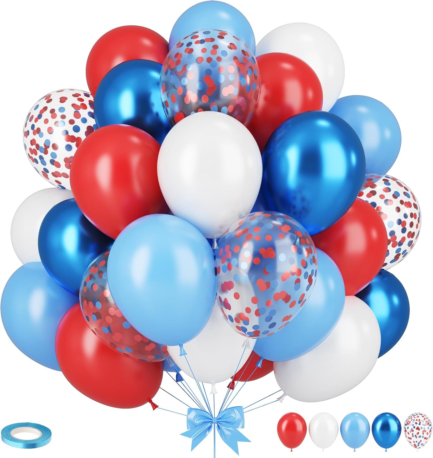 Red Blue White Balloon Set,12 Inchs Red White Blue Balloons, Blue and Red Party Balloons for Boys Kids Birthday Shower Graduation Party Decorations