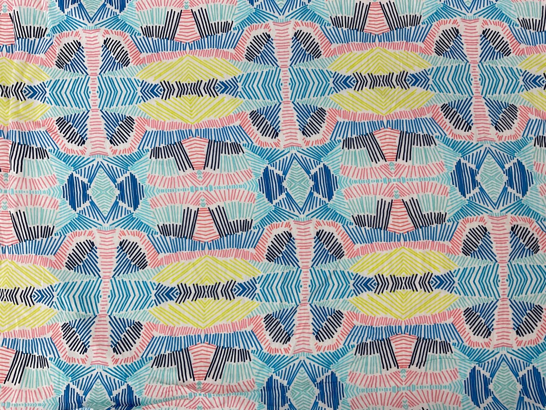 Blue-Ivory-Multi Cotton Abstract Printed Gauze Woven Fabric By the Yard