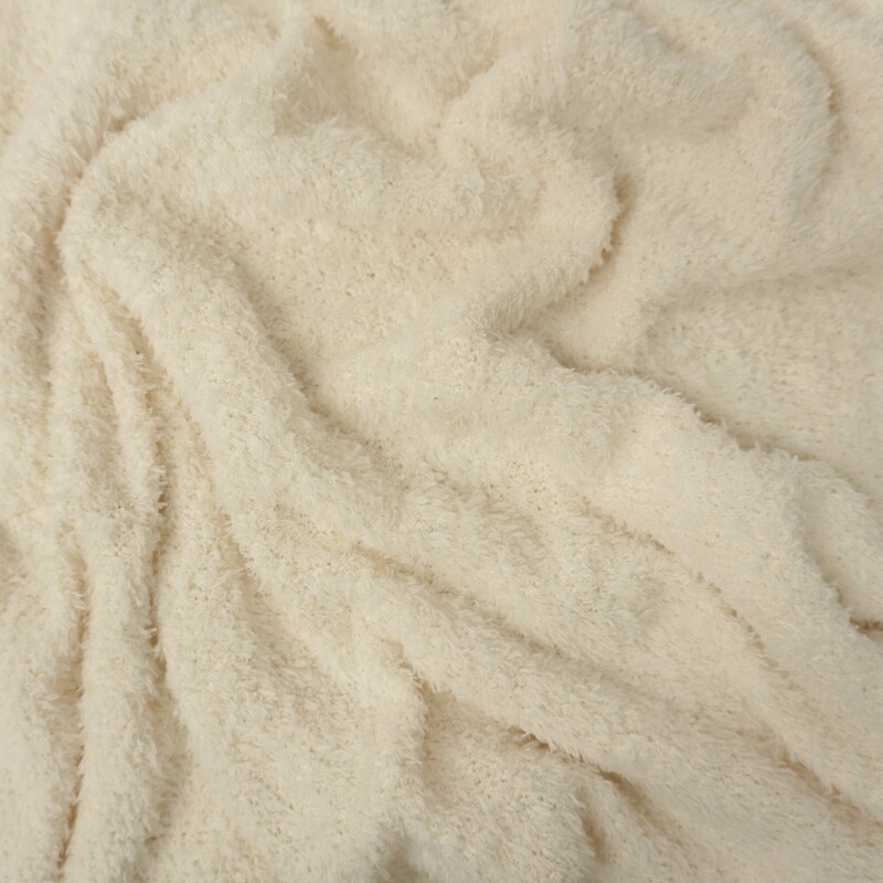 Ivory Poly Spandex Stretch Solid Curly Fleece Knit Fabric By the Yard