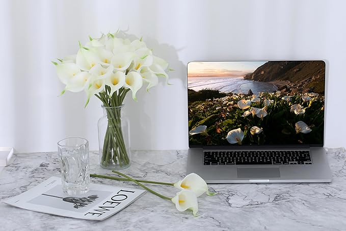 24 PCS White Fake Flowers Artificial Calla Lily Silk Flowers Real Touch for Mother's Day Easter Home Kitchen Decor Wedding Bouquet Office Spring Decoration