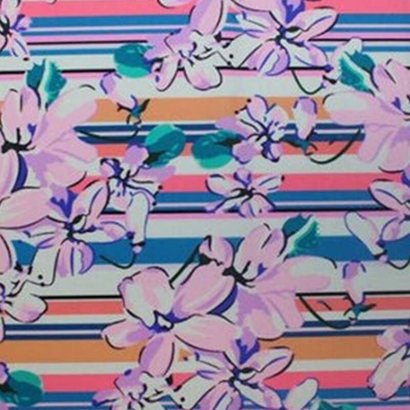 Flowers on Stripes Printed Spandex