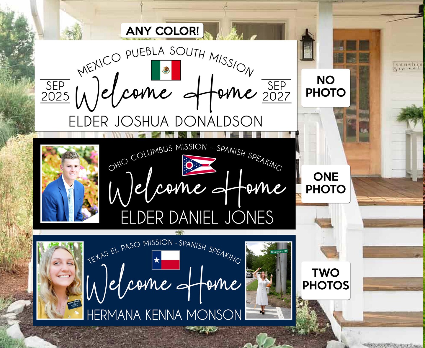 Welcome Home Missionary Banner for Front Yard and Airport with Picture, Photos, Flag, for Two Missions and Homecoming product 3