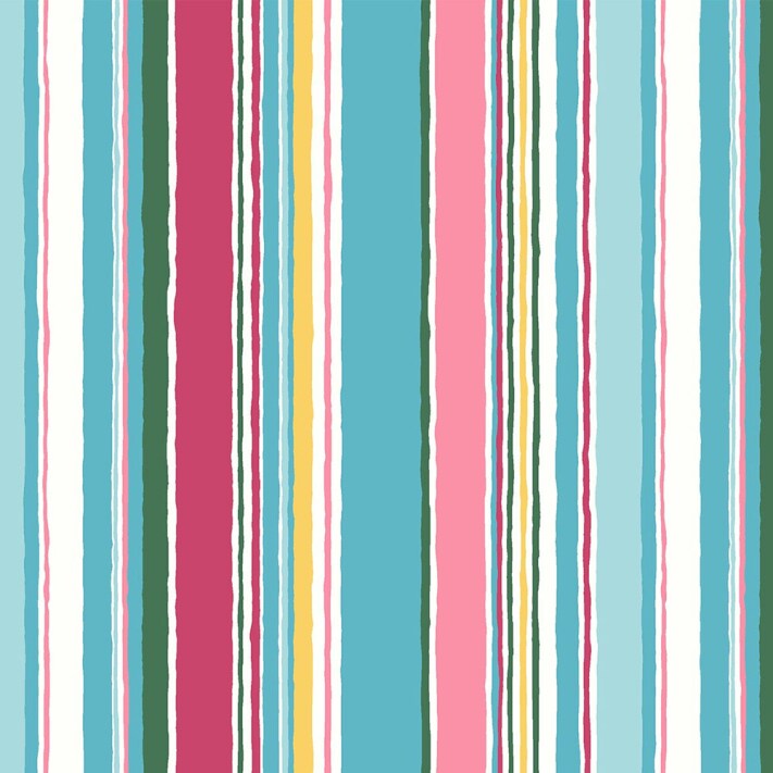1 Yard Turquoise and Pink Deckchair Stripes Quilting Cotton Fabric