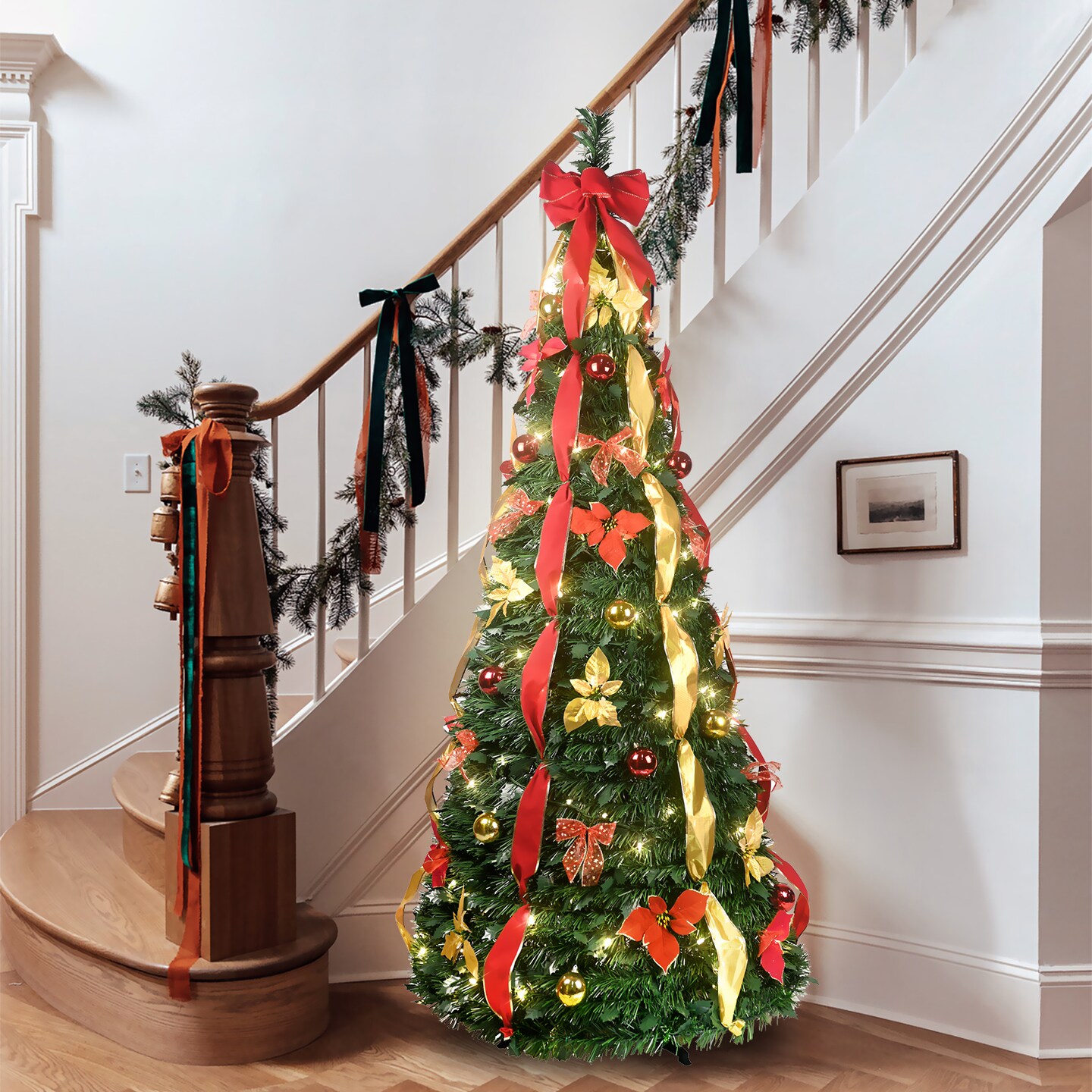 6FT Decorated Artificial Christmas Tree: Festive Lights, Ornaments &#x26; Bows - Perfect for Holiday Decor