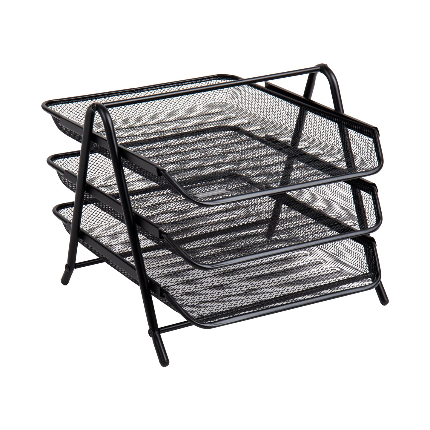 3-Tier Paper Tray, Desktop Organizer, File Storage, Office, Metal Mesh, 11.75"L x 13.75"W x 10"H, Black