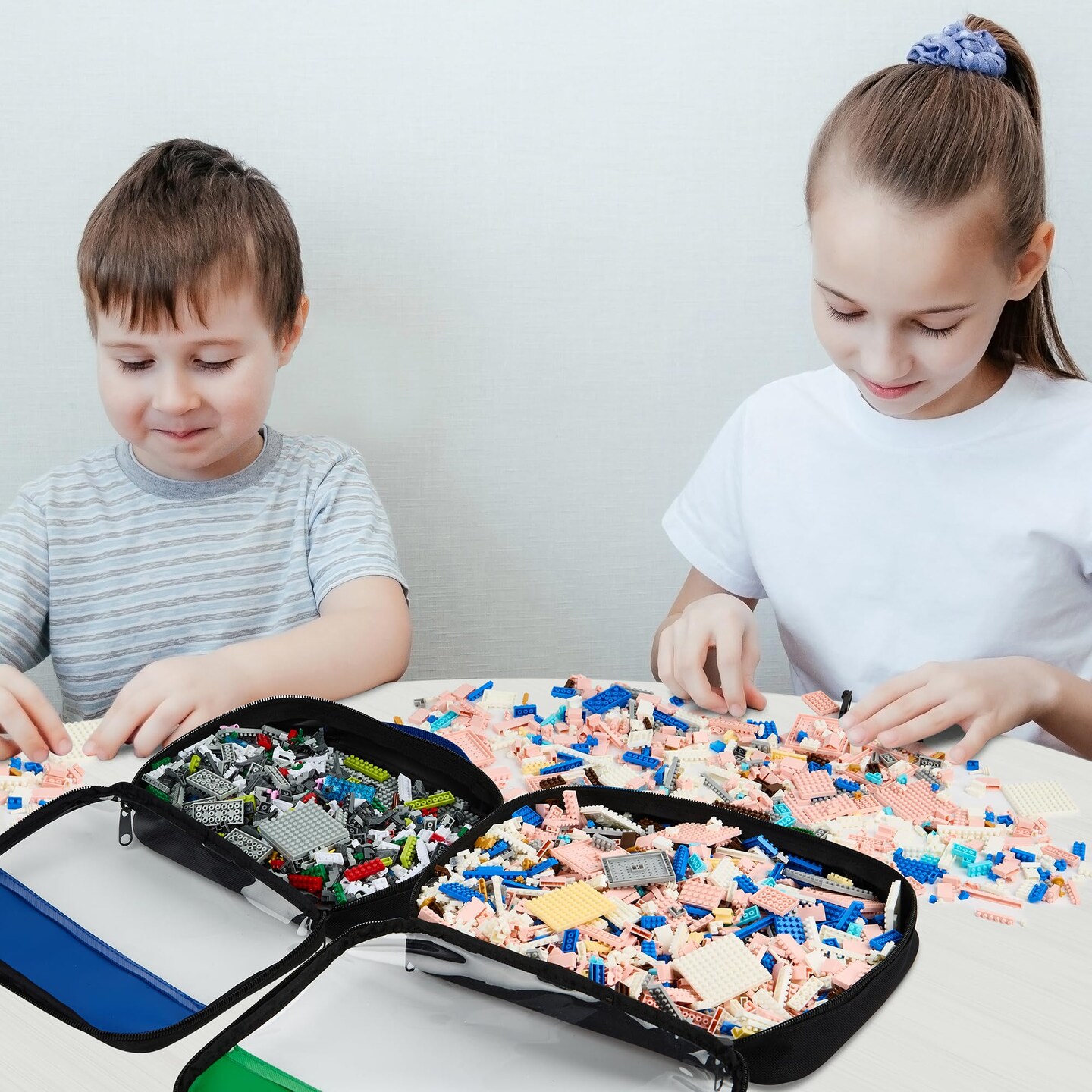 Premium Toy Storage Bags Compatible with LEGO Bricks - Set of 4 Bags With Labels, Handles & Pockets For Easy Organizing - Quality Bliss Bins for Keeping Puzzles & Board Games Stored with Ease