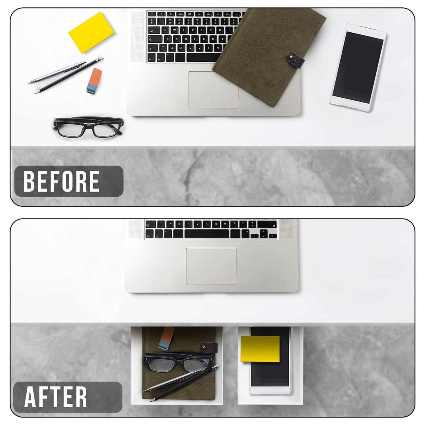 Desk Oasis 2 Pack Under Desk Storage, Plastic Desk Accessories, Slide Out Desk Drawer Attachment - Plastic Desk Accessories, Under Desk Drawer |Hidden Self Adhesive Drawer for office Home