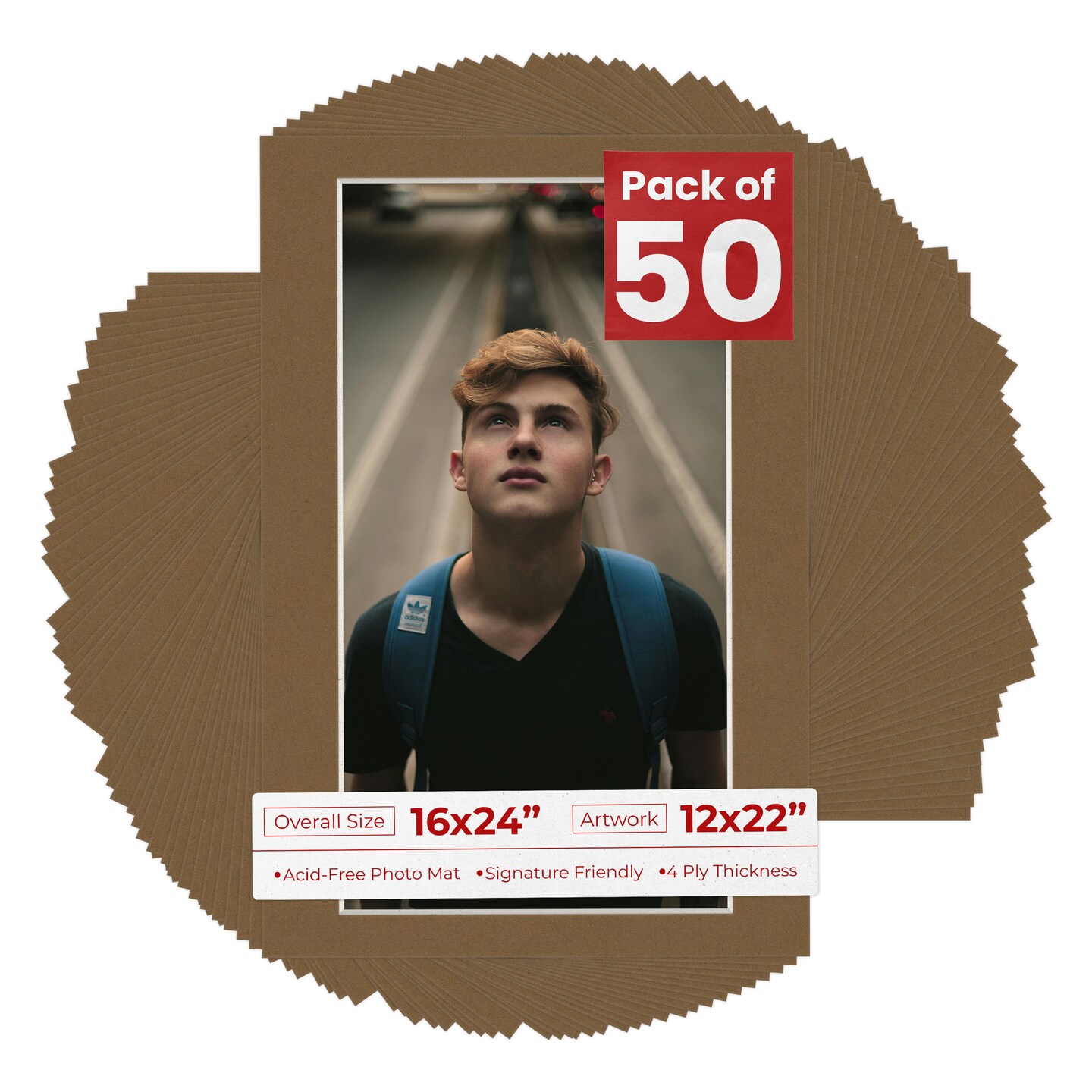 Aged Oak Brown Mat Board for 16x24 Frames - Fits 12x22 Photos