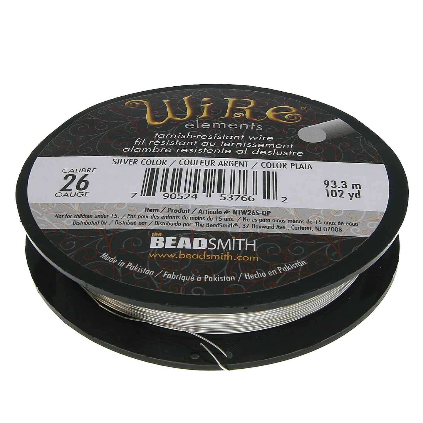The Beadsmith Wire Elements 26-Gauge Lacquered Tarnish-Resistant Copper Wire for Jewelry Making, 102 Yard, 93.3 Meter, ¼ Pound Spool (Silver Color)