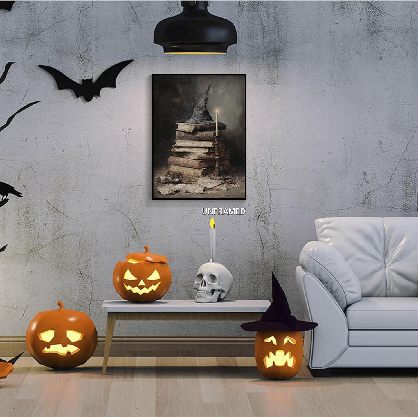 Vintage Dark Academia Halloween Canvas Wall Art – Gothic Witchy Haunted House & Abandoned Victorian Decor, 12x16 Inches Unframed