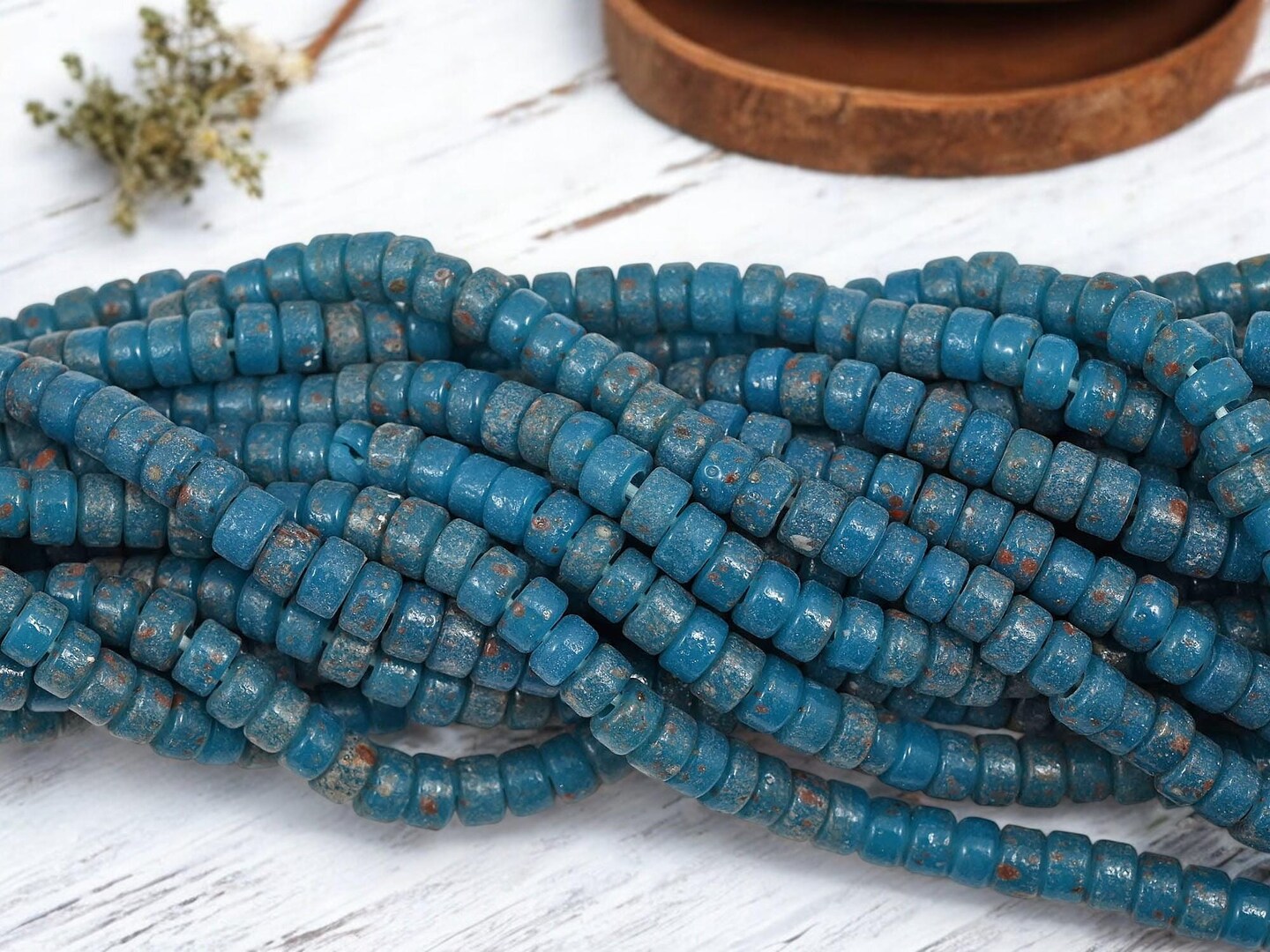 7x4mm Rustic Pacific Blue  Indonesian Heishi Beads (20&#x22; Strand)