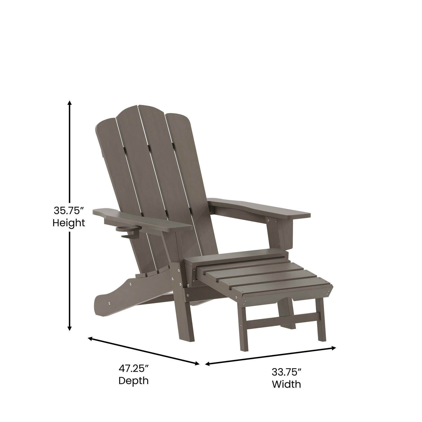 Merrick Lane Nassau Adirondack Chair with Cup Holder and Pull Out Ottoman, All-Weather HDPE Indoor/Outdoor Lounge Chair