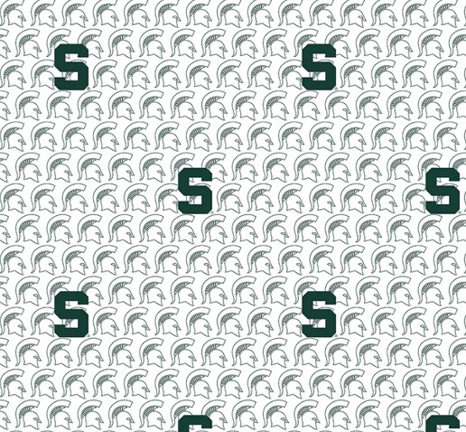 Licensed NCAA Michigan State White Block Letter MIST-1328 Cotton Fabric by the Yard