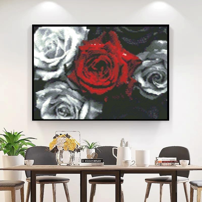 DIY Diamond Painting Red and Black Roses Full Square Drill Kits (Black,Clear)