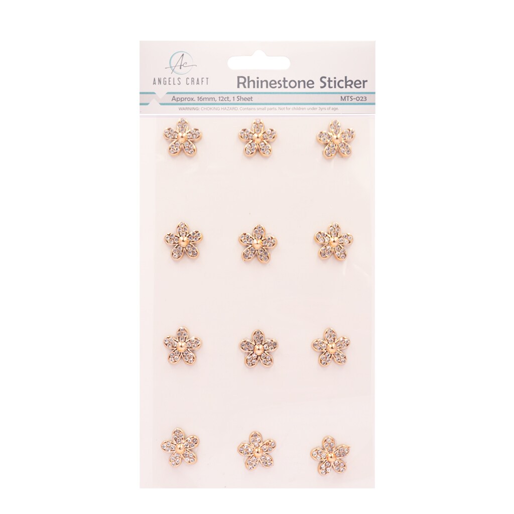 Angels Craft Gold Flower with Clear Rhinestone Embellishment Stickers