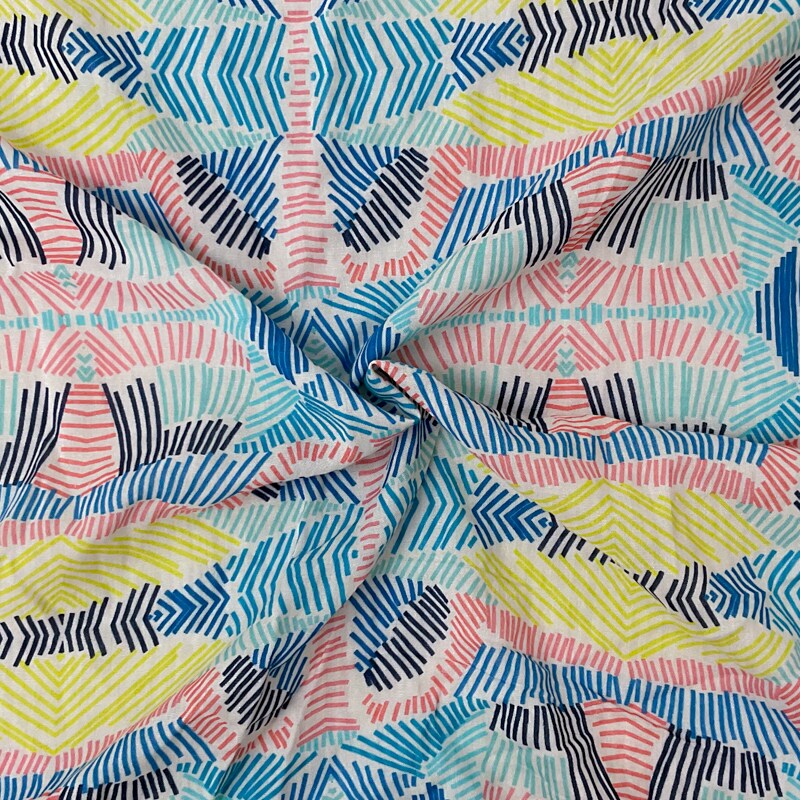 Blue-Ivory-Multi Cotton Abstract Printed Gauze Woven Fabric By the Yard