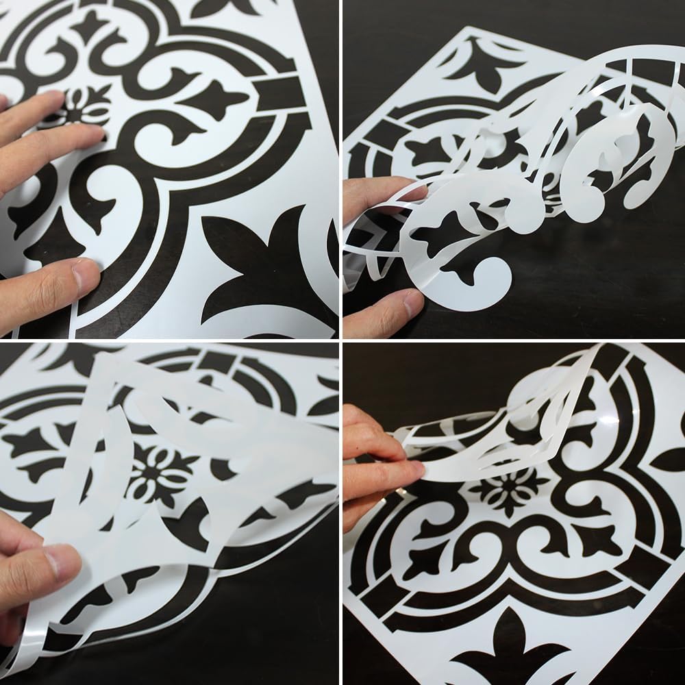 7-Piece Mandala Tile Stencil Kit (12 x 12 Inch) – Reusable Modern Wall & Floor Painting Templates with Bristle Brushes for DIY Home Decor