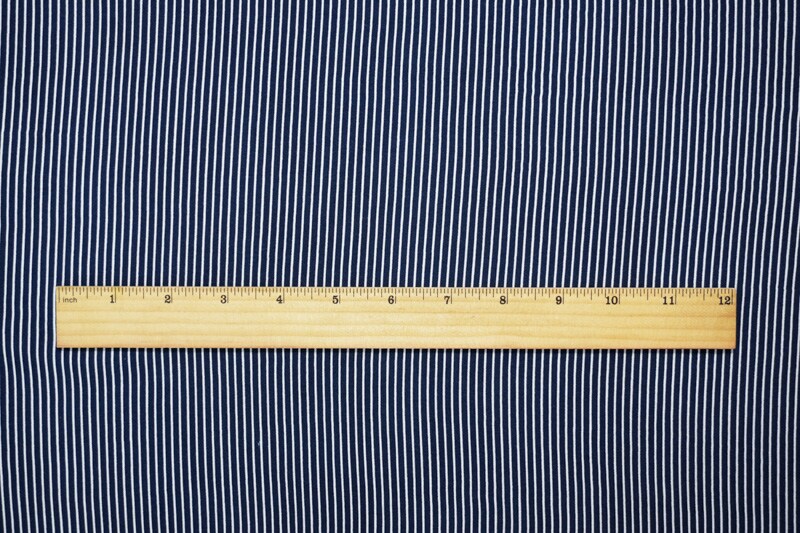Deep Navy-White Rayon Stripe Challis Woven Fabric By the Yard