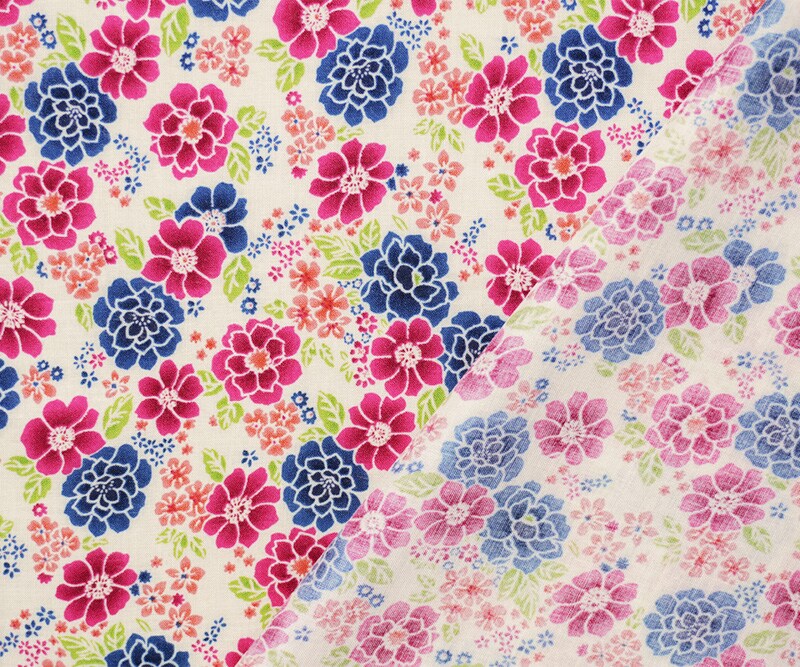 Pink-Blue-Multi Rayon Floral Printed Voile Woven Fabric By the Yard