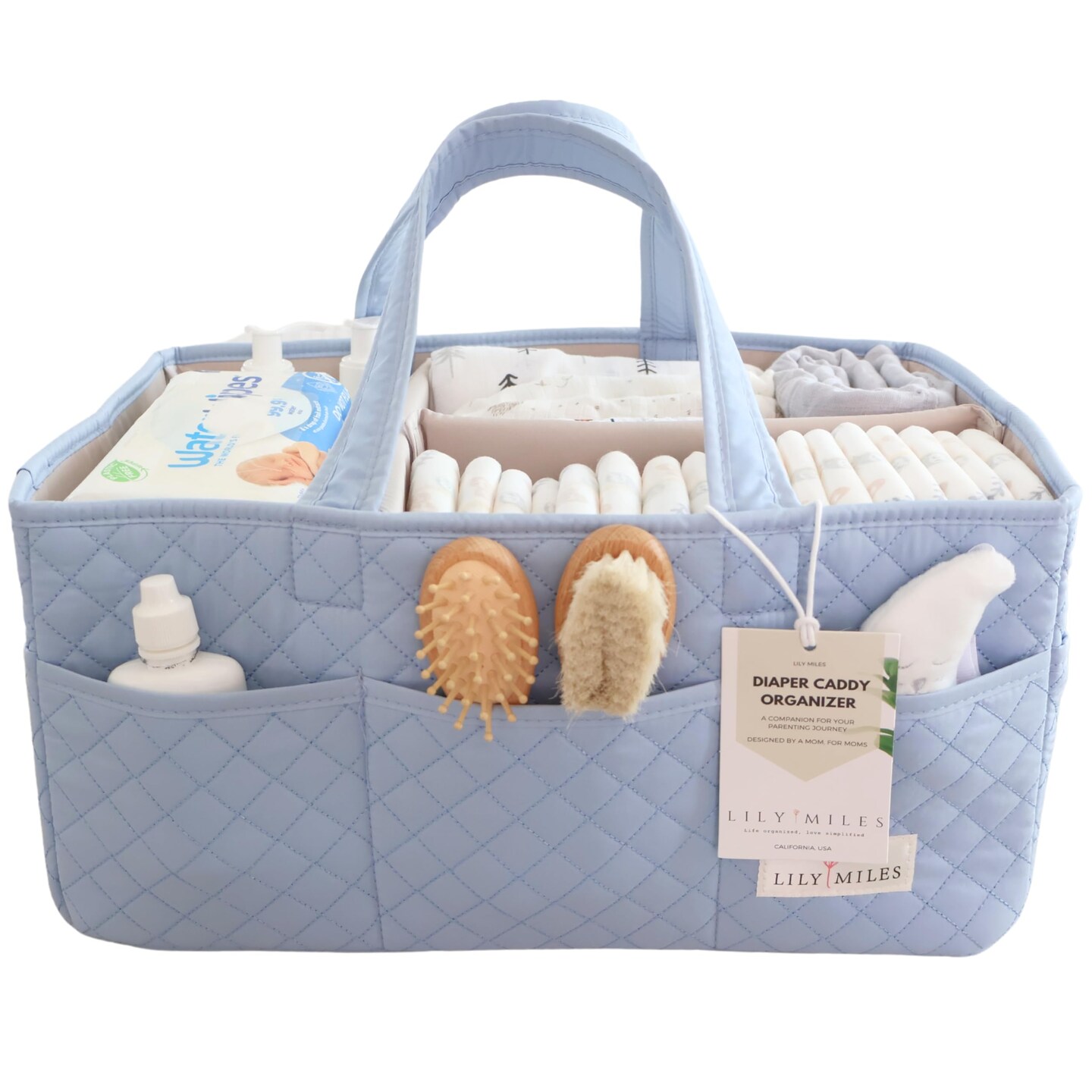 Baby Diaper Caddy Organizer, Quilted Nursery Storage Organizer for Newborn Essentials and Diaper Changing Station, Gift for Baby Shower and Registry Must-Have (Baby Breeze)
