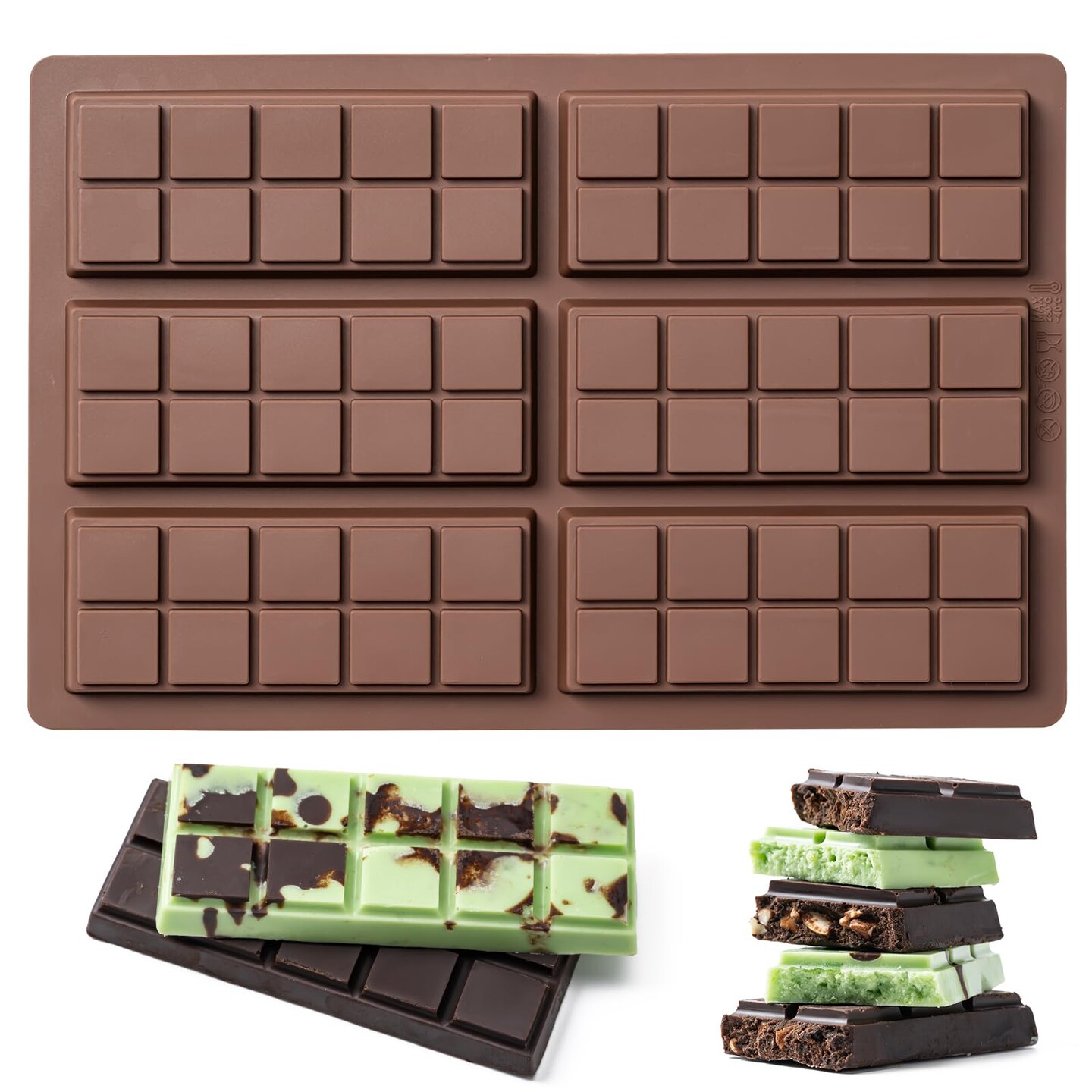 Chocolate Bar Mold,Non-Stick Chocolate Molds, 100% Food Grade Silicone Deep Mold for Dubai Pistachio Rod, Candy, Snacks, Knafeh Pistachio Rod and More(10 Snap)