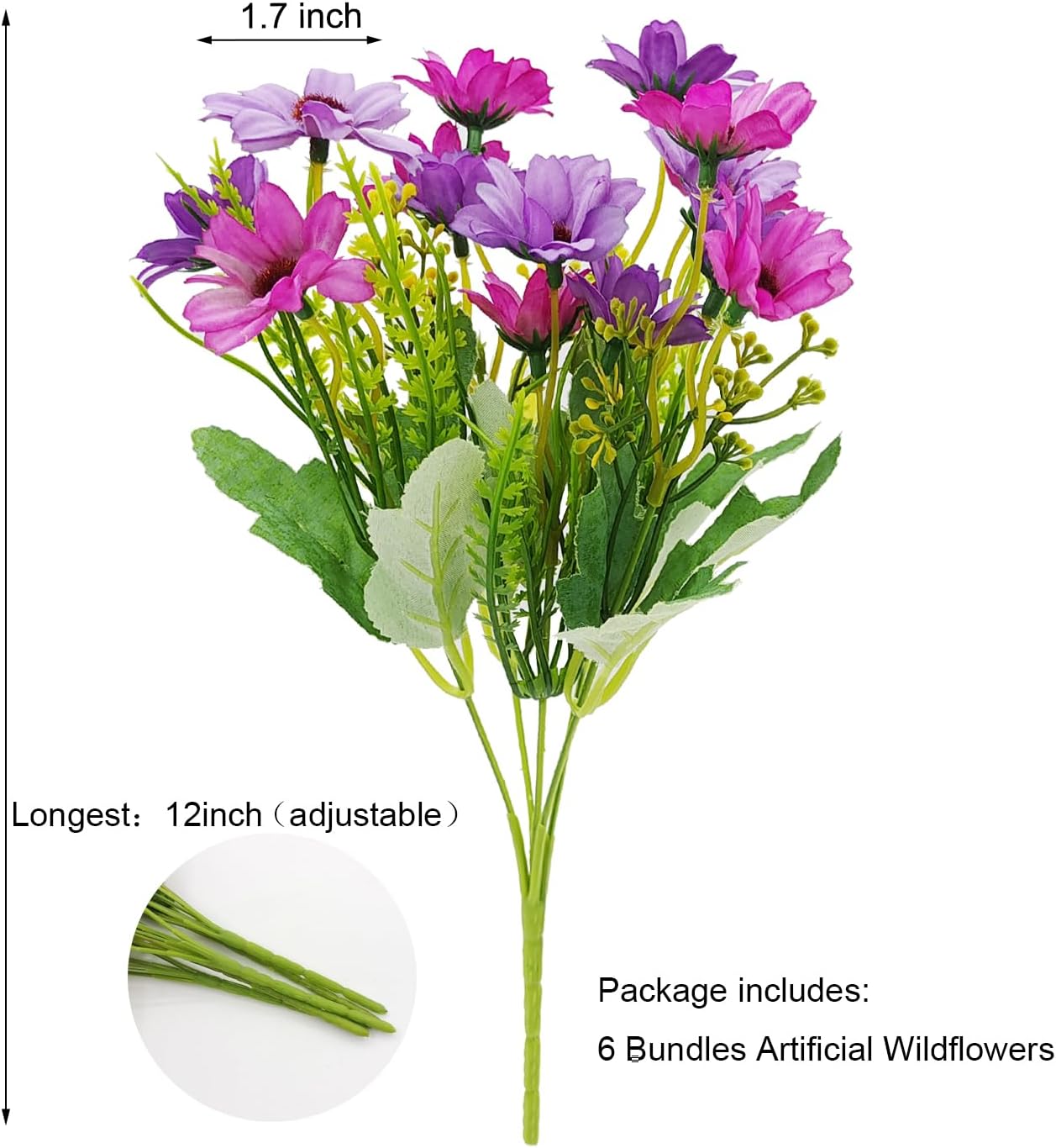 6PCS Artificial Purple Wildflowers – UV-Resistant Faux Daisy Silk Flowers, Realistic Outdoor Flowers for Window Boxes, Porch Planters, Hanging Baskets, and Cemetery Grave Decoration (Purple & Pink Mix)