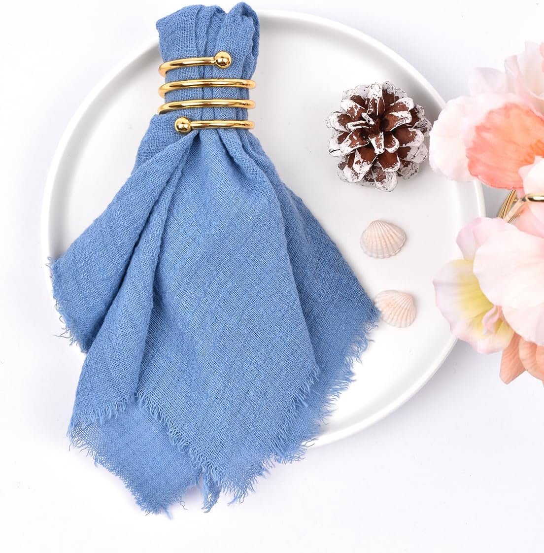 Rustic 10-Pack Dark Blue Handmade Cotton-Linen Napkins with Fringe – Perfect for Spring, Easter, Weddings, Baby Showers, and Table Decor