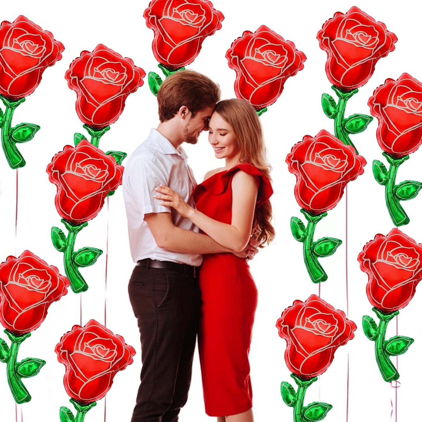 24 PCS Valentines Day Rose Foil Balloons, 12 Inch Rose Flower Shape Balloons Red Rose Aluminum Foil Balloons for Valentines Day Party Decorations Baby Shower Wedding Birthday Party Decor