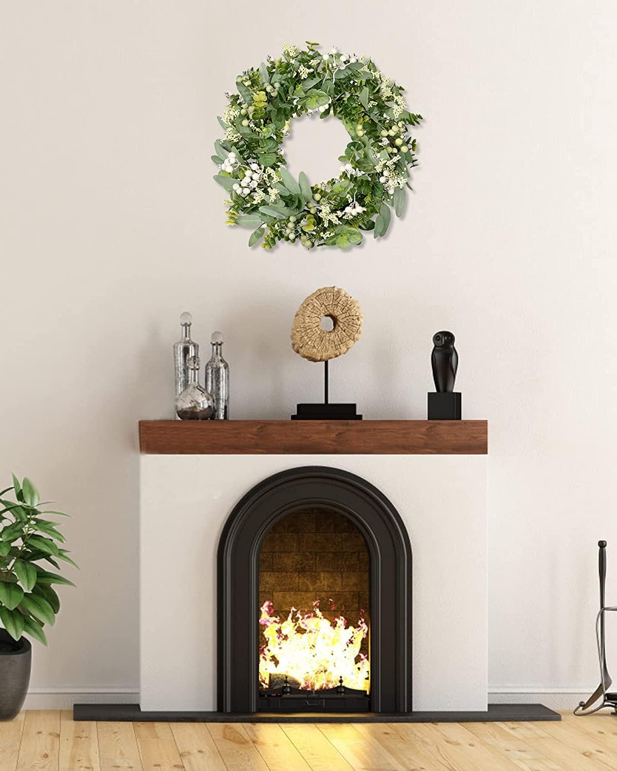 Artificial Greenery Wreath Eucalyptus & Boxwood with Berries for Front Door Farmhouse Decor
