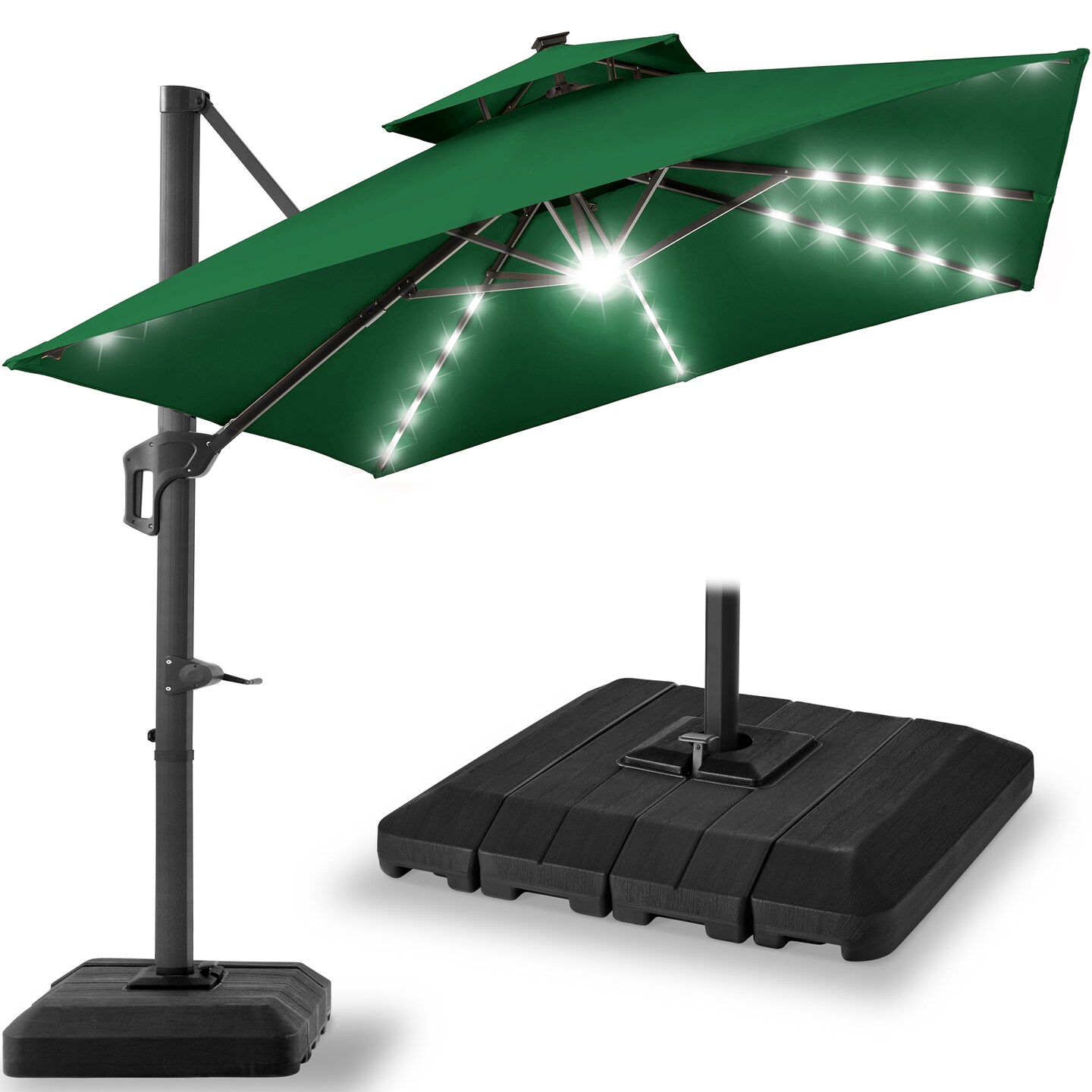 Best Choice Products 10x10ft 2-Tier Square Outdoor Solar LED Cantilever Patio Umbrella w/ Base Included