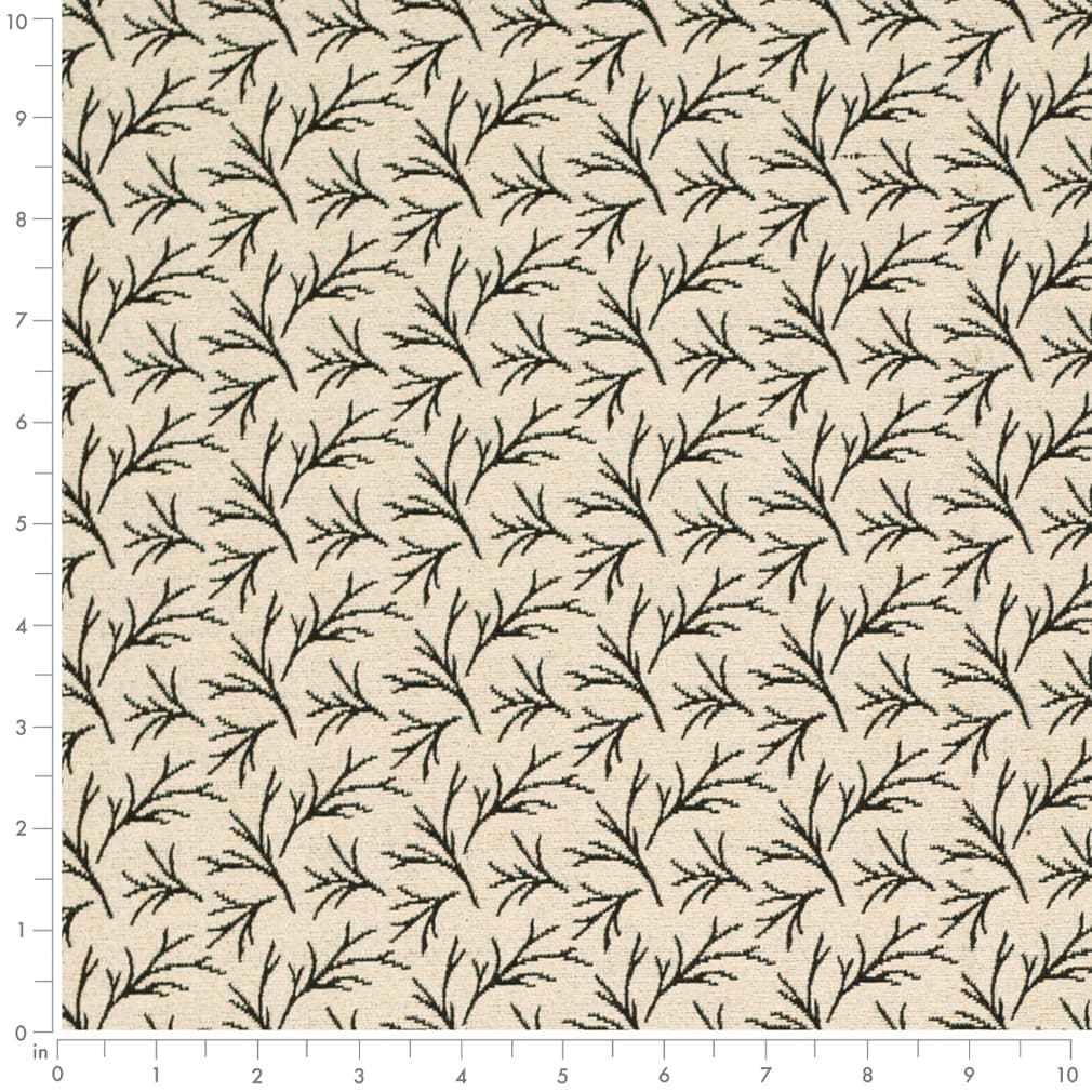 Ivory - Black Abstract Geometric,leaves Upholstery Fabric 54 Inches"