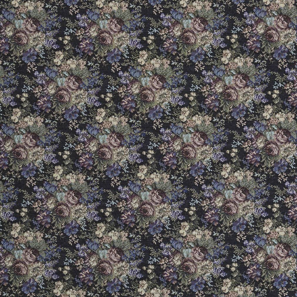 Ebony Rose - Black,Purple Floral Upholstery Fabric 54 Inches"