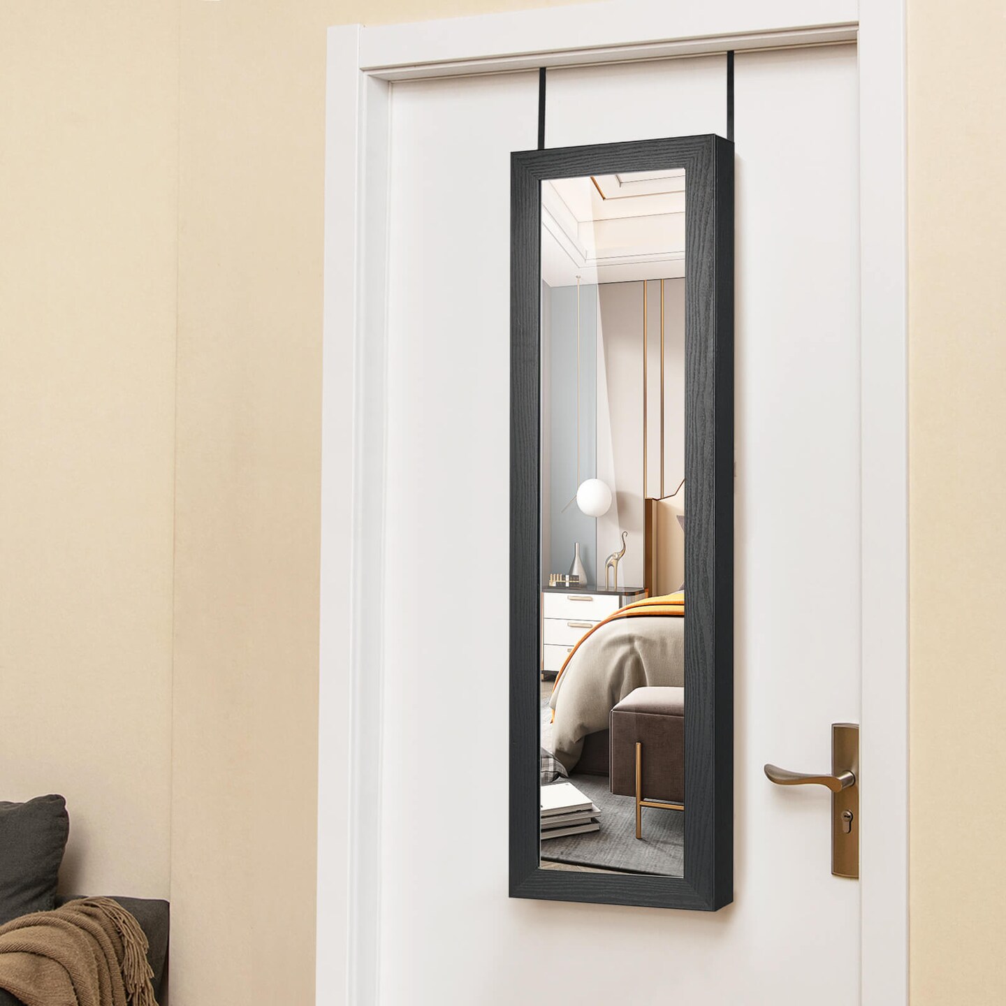 Costway Wall Door Mounted Mirrored Jewelry Cabinet Storage Organizer-Black/Brown/White