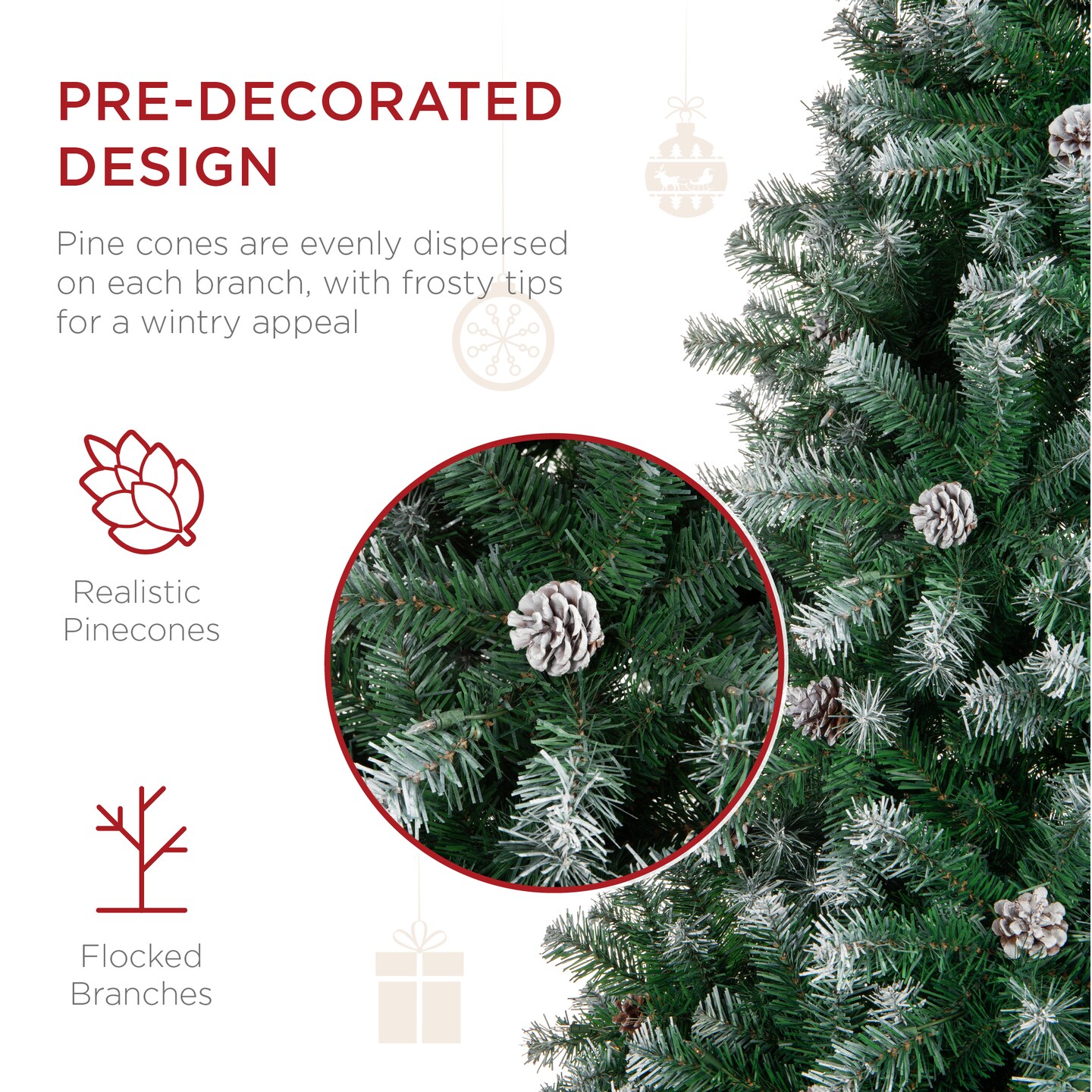 Best Choice Products Pre-Decorated Holiday Christmas Pine Tree w/ Branch Tips, Partially Flocked, Metal Base