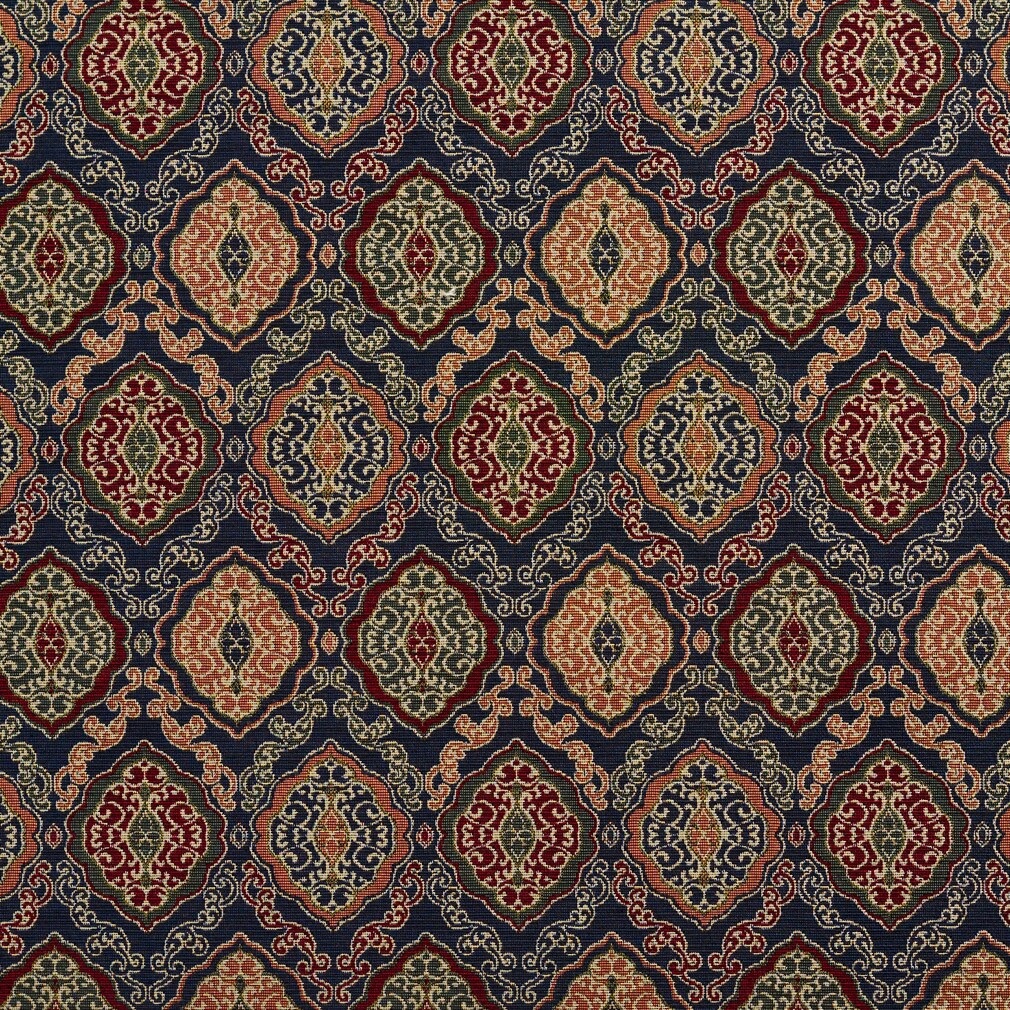 Navy Heirloom - Blue Abstract & Geometric Upholstery Fabric 54 Inches"