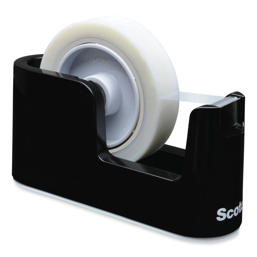 Scotch 3 in. Core ABS Heavy Duty Weighted Desktop Tape Dispenser with One Roll of Tape - Black