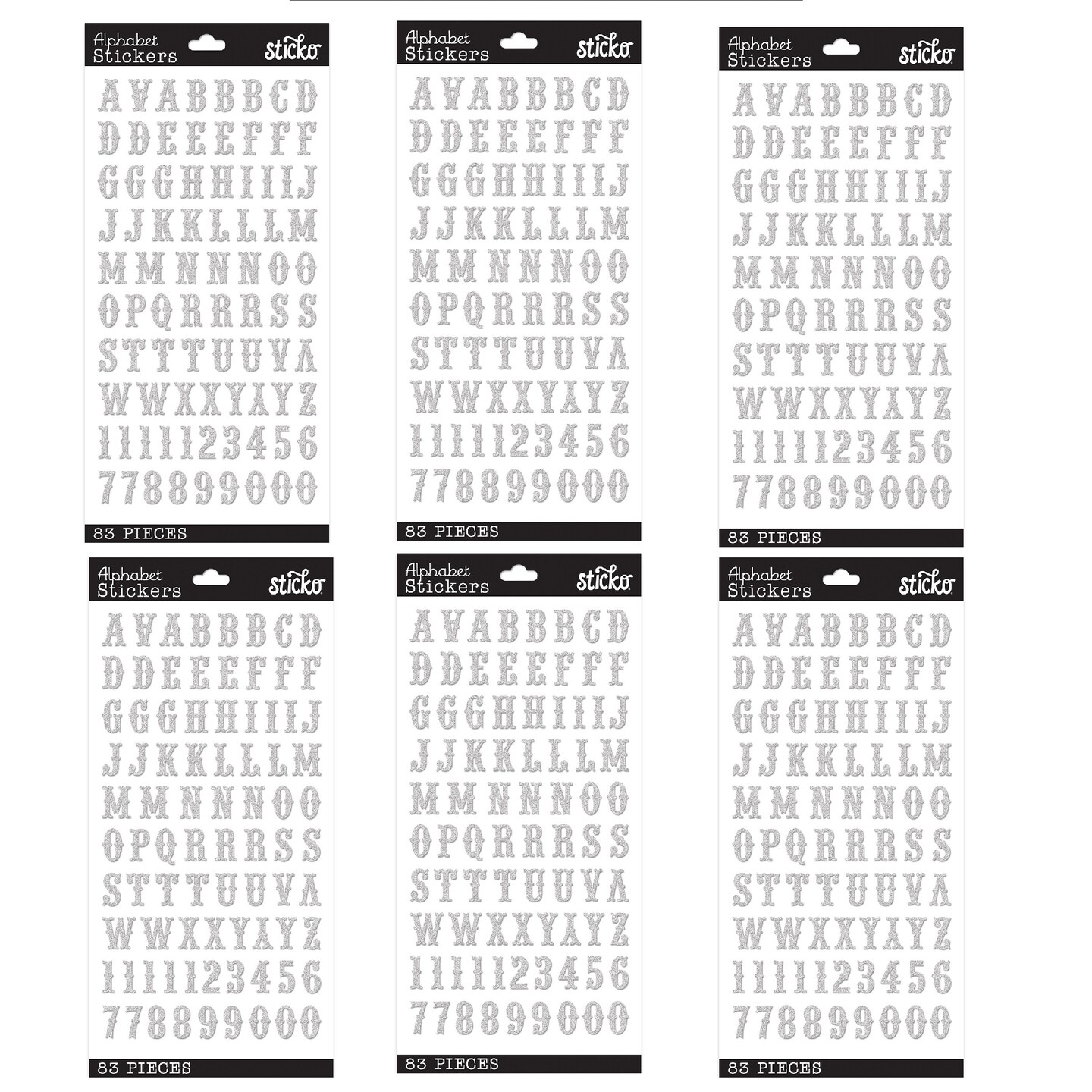 Multipack of 6 - Sticko Alphabet Stickers - Carnival, Silver, 83pcs
