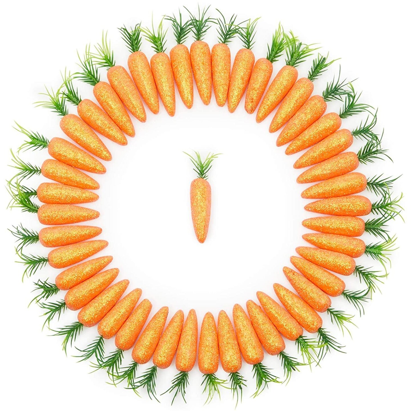 Juvale Carrot Decor Foam Ornaments - 3 x 0.5 x 0.5 in, Orange & Green, 45 Pack - Kitchen Decoration & Egg Decor - Mini Foam Carrot Ornaments for Craft Projects